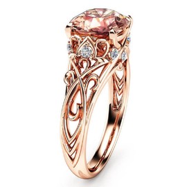 DCFSHEE Square Princess Cut Champagne Topaz Zirconia Ring, Women's 14K Rose Gold Plated Filigree Morganite Art Deco Cocktail Rings Size 6-10 (US size 8)