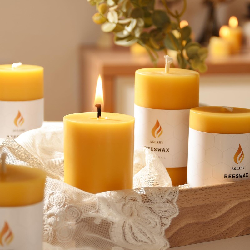 AGLARY 3PCS Beeswax Pillar Candles,Large Handmade Pure Beeswax Candle,Long Lasting