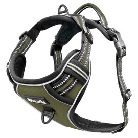 bluzelle Dog Harness for Medium Dogs, Reflective Chest Harness with Handle & Pocket for GPS Tracker, Anti-Pull Dog Vest, Dog High Visibility Vest, Breathable Reflector Straps, M, Olive Green