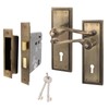 EAI Antique Brass Georgian Scroll Door Handle Key Lock Set