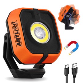 Anylight Led Work Light with 4 Modes,1200LM Portable COB Magnetic Light,3350mAh Recharge Spotlight and Floodlight,150° Rotate IP65 Waterproof for Car Repair, Camping, Grill (1 Pack Without Hook)