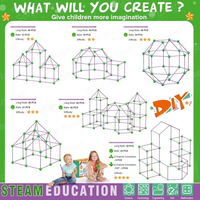 140 PCS Fort Building Kit for Kids Age 4-10, Den