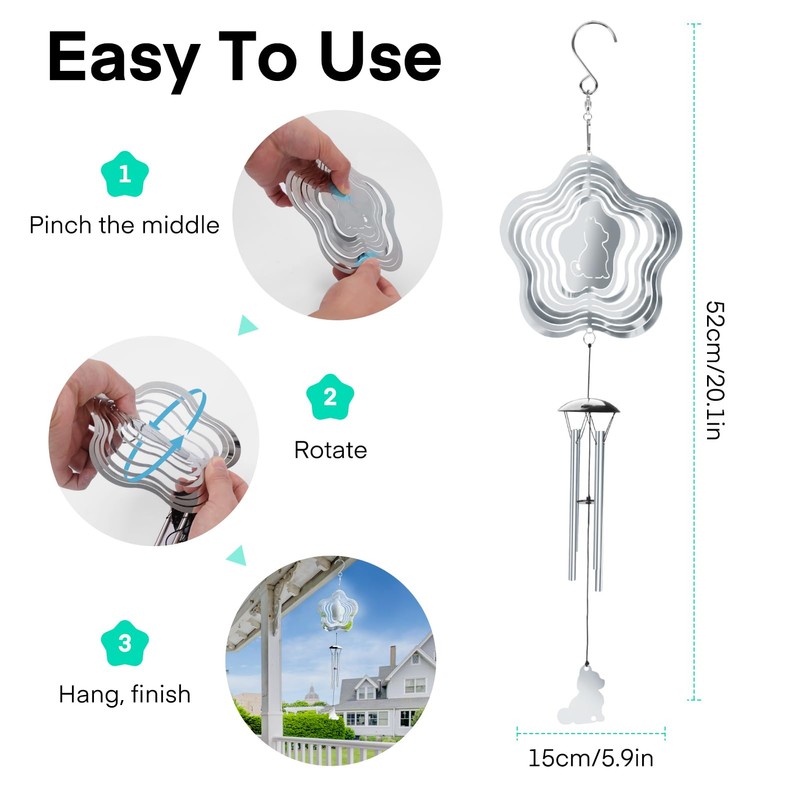 Arqumi Cute Wind Chimes, 3D Metal Memorial Sympathy Wind Chimes,