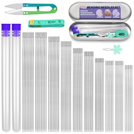 UOOU 102 Pcs Beading Needles, 10 Sizes Bead Needles for Jewelry Making, 0.45mm-0.7mm Extra Straight Fine Seed Beads Needles for Embroidery Jewelry Making