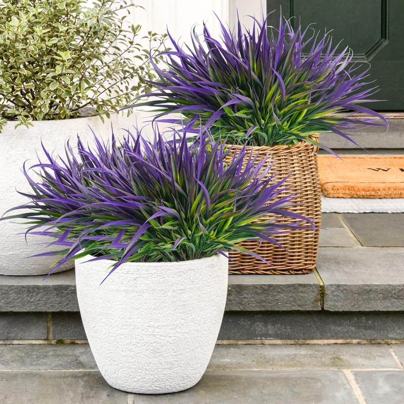 Uieke 12 Bundles Artificial Outdoor Plants UV Resistant Fake Grass