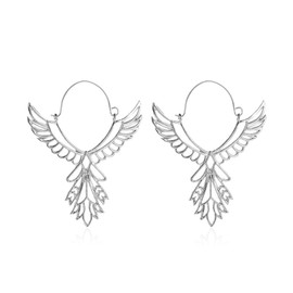 Angel Wing Earrings for Women Trendy Elegant Bohemian Ethnic Hollow Eagle Phoenix Peace Sign Fairy Feather Guardian Dangle Drop Statement Earrings (Silver)