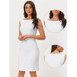 Allegra K Women's Sheath Dress, Sleeveless, Boat Neck, Casual, Elegant Office Dress, White