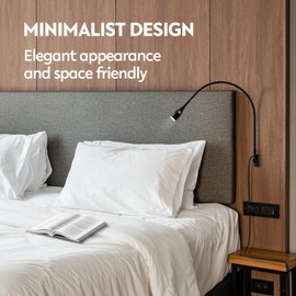 acegoo Wall Mounted Minimalist Bedside Reading Light, Wooden Headboard Mount Flexible Neck Book Light, Handy Lamp Head Switch, CRI 98+ 4000K LED, Powered by USB
