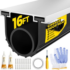 Holikme Garage Door Seals Bottom Rubber with Pre-drilled Aluminum Track Retainer Kit, Easy to Install Garage Door Seal, Durable U+O Ring Combination Weather Stripping Kit, Black 16FT