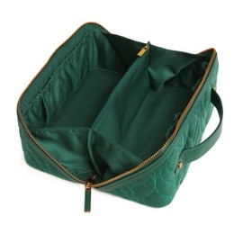 Alice Wheeler London Quilted Velvet Train Case, Teal, Decorative Stitching, Gold Hardware