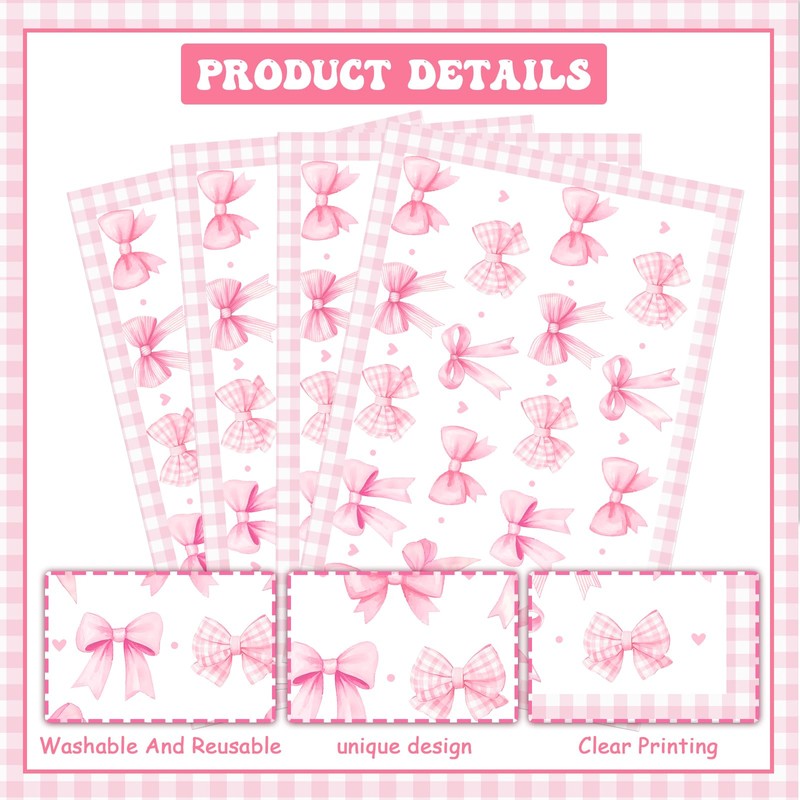 Cheerupp Pink Bow Theme Place Mats Set of 4, Bow
