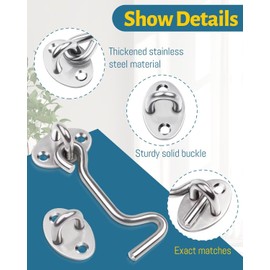 Leryati 6 Inch Hook and Eye Latch, 2pcs 150mm Silver Gate Hook Stainless Steel Cabin Hook, Hook Eye Latch Door Lock Hook Lock, Latch Apply to Wooden Gates, Window Brace Gate Door Catch