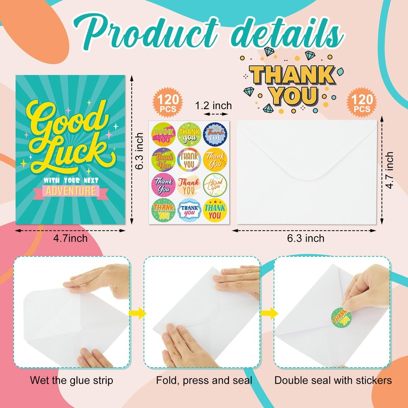 Colarr 120 Set Employee Appreciation Card with Envelope & Sticker,