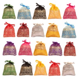 Touchstone Drawstring Bags Traditional Indian Handcrafted in Elephant Pattern Brocade fabric. Perfect for Gifts Jewelry Weddings Sweet Distribution Set of 20 Vibrant Multicolor Pouches Purses Potli