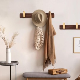 SARIHOSY] Wall Mounted Coat Rack,Multi Hook Hangers,Entryway Hanging Coat Rack,Metal Wood Coat Rail with 3 Hooks，Walnut Wood,zinc Alloy,Bedroom,Bathroom,Foyer,Living Room,Metal Household Items