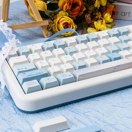 COOMICKEY PBT Keycaps, Dye-Sublimation Cute Blue Anime Keycaps, 95 Key Cherry Profile keycaps Set Mechanical Keyboard keycaps Compatible with Cherry MX switches Gateron