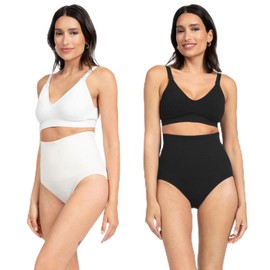 Seraphine Vivette Postpartum High Waisted Compression Tummy Control Panties, Post-Maternity Shaping Briefs, Shapewear Underwear for Women, 2 Pack, Black/White, XS