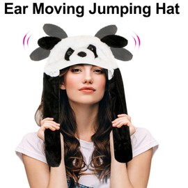 YFEIQI Panda Hat with Ear Moving Jumping, Funny Cosplay Hat Cap for Girls,Cute Soft Plush Panda Headdress in Christmas/New Year Party