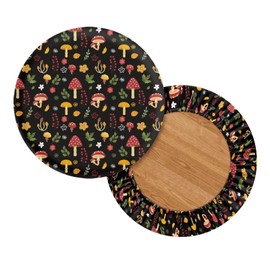 Wanyint Mushroom Floral Print Bar Stool Covers Round-2 Pack High Stretch Circle Stool Cushion-12-14 Inch Round Stool Slipcovers for Coffee Office
