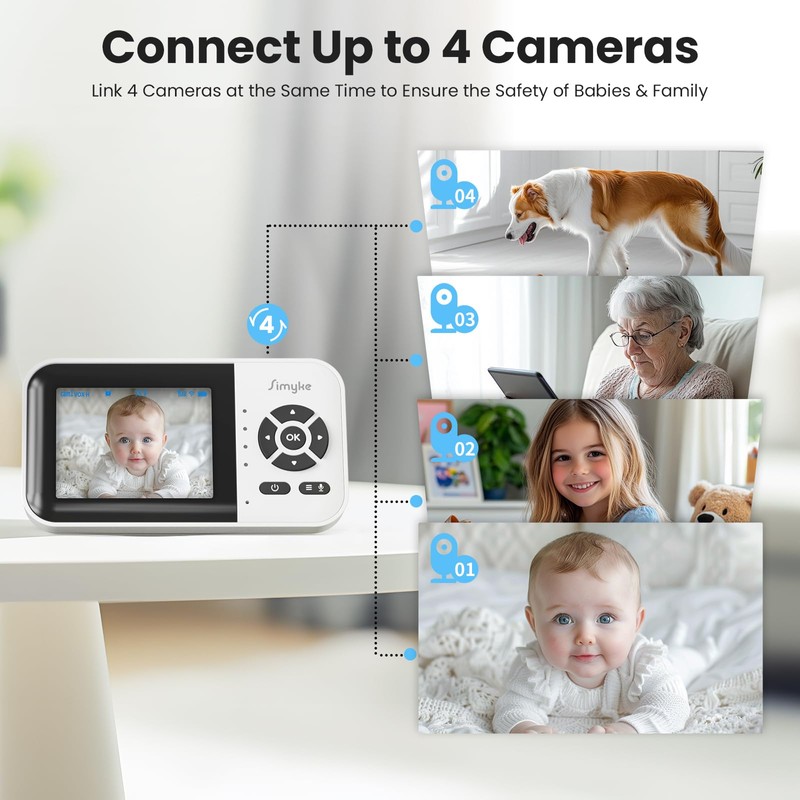 Simyke Smart Baby Monitor with 2 Cameras and Audio,App,Long Range,Night