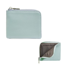 imeetu Mini Wallet, Thin, L-Shaped Zipper, Genuine Leather, Large Capacity, Coin Purse, Thin, Lightweight, Slim, Compact, Travel Wallet, Simple, Casual Mini Pouch, blue (pale)
