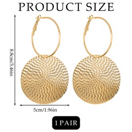 Hammered Gold Earrings, Large Vintage Hoops with Artisan Hand-Hammered Texture - 3 Inch Oversized Yet Lightweight Boho Disc Earrings for Women, Hypoallergenic Statement Gift Set