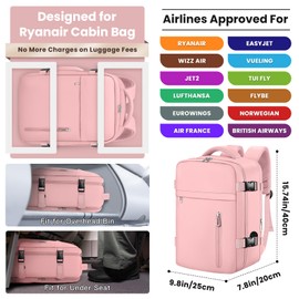 OTAHGK Cabin Bags 40×20×25 for Ryanair Underseat Carry-ons Travel Backpack Hand Luggage Bag Cabin Size 20L Flight Rucksack Casual Daypack School Office Backpack Fit 14 Inch Laptop-Pink