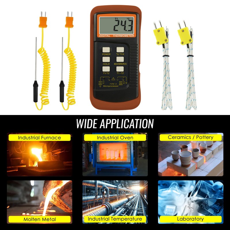 DANOPLUS Digital K Type Thermometer with 4 Thermocouples, Dual Channels