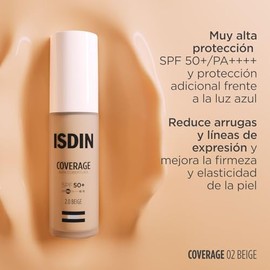 ISDIN Coverage SPF 50+ 2.0 Beige, Base De Maquillaje Con Alta Protección Que Unifica El Tono Y Aporta Cobertura Modulable Con Acción Antiedad, Maquill