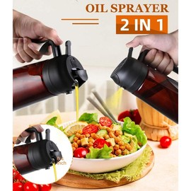Upgrade 2 In 1 Oil Dispenser and Oil Sprayer for Cooking Glass Oil Dispenser for Kitchen 16 Oz 470 ml 2 in One 1 Glass Olive Oil Dispenser Bottle Spray and Pour for Salad, BBQ Brown - Color: 1PC Brown
