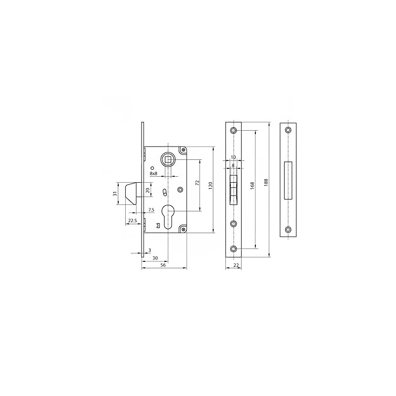 Hook Lock Mortice Lock Sliding Door Lock 72/30 Sliding Door