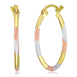 14k Tri Color Gold 1.5mm Thickness Tube Oval Hoop Earrings (20 x 15 mm)