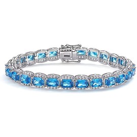 AGRULE 7.25 Inch Silver Tennis Bracelets for Women White Sapphire Diamond Chain Bracelet Wedding Anniversary Jewelry 7mm Wide Blue Aquamarine Bracelet