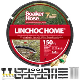 LINCHOC HOME 1/2 Inch Solid Brass Soaker Hose | Heavy Duty Leakproof Garden Hose for Gardens, Lawns & Landscaping | Flexible Eco-Friendly Design(150FT KIT)