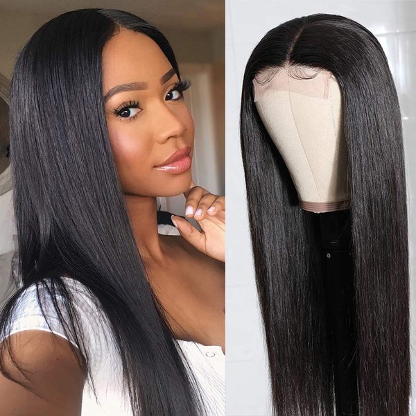 Iris Queen Straight Human Hair Wigs for Black Women Brazilian 4x4 Lace Front Wigs Human Hair Pre Plucked with Baby Hair 150% Density Lace Closure Wigs(16 inch)