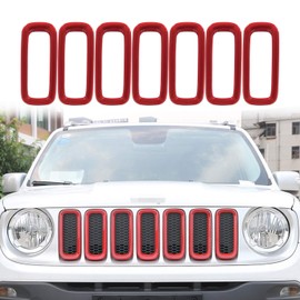 Yoursme Front Grill Grille Inserts Mesh ABS Grill Guard Cover Trim Red 7PCs for Jeep Renegade 2015 2016 2017 2018