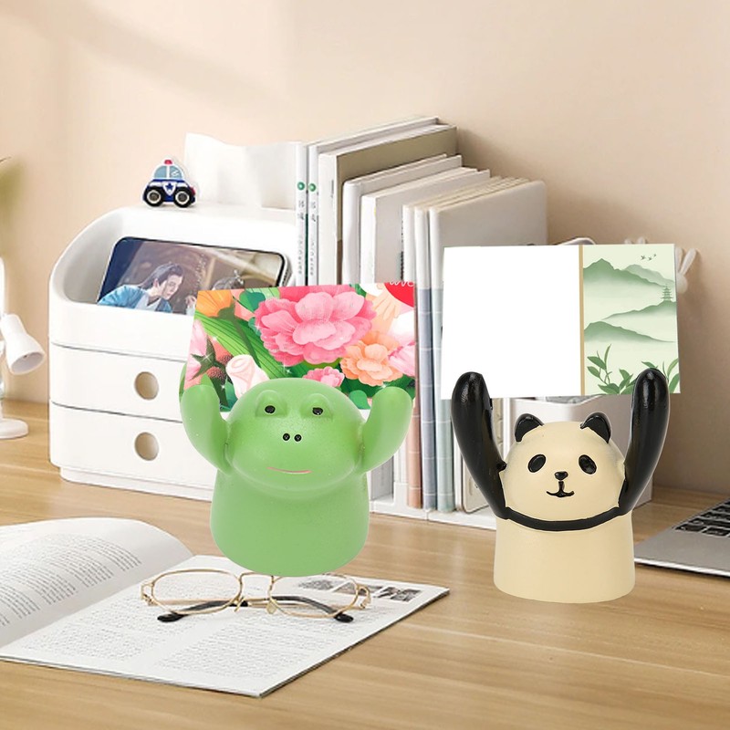 4Pcs Desktop Card Holder Resin Cartoon Animal Shape Cute Message