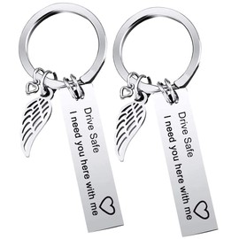 Drive Safe Keyring - Fahr Vorsichtig, Ich braucht Dich Hier bei Mir | Drive Safe I Need You Here with Me | Gift for New Car Keyring Men/Man 2 Pieces, Birthday Gift, silver