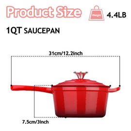 TeamFar Enameled Cast Iron Sauce Pan, 1QT Small Sauce Pot with Lid, Mini Dutch Oven Saucepan for Cooking/Simmering/Baking/Boiling, Sturdy & Nonstick, Oven Safe & Fit for Induction-Red
