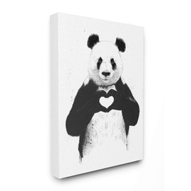 Stupell Industries Black and White Panda Bear Making a Heart Ink Illustration Canvas Wall Art, Multi-Color