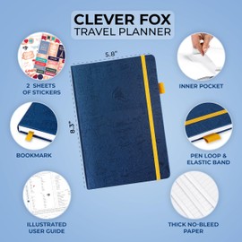 Clever Fox Travel Journal – Vacation & Trip Organizer with Budget Plan, Packing List, Travelling Expense Tracker, A5 (Mystic Blue)