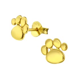 Animal Paw Print Earrings Gold Plated, 925 Sterling Silver