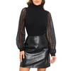 Womens Mock Turtleneck Lantern Puffy Eyelet Long Sleeve Fitted Layer