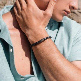 MY HARMONY TREE Gold Lion & Black Metal Beads Bracelet