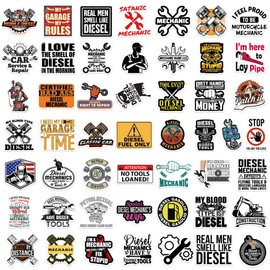 Diesel Mechanic Sticker Set Stickers Teenagers Adults 50 Pieces Diesel Mechanic Waterproof Vinyl Decals Car Motorcycles Bicycle Skateboard Snowboard Luggage Laptop Suitcase Helmet Motorcycle Computer