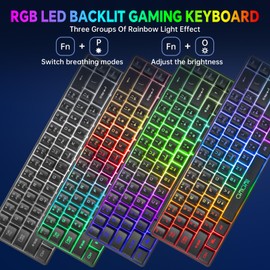 CHONCHOW 60% Wireless Gaming Keyboard and Mouse Combo,LED Backlit Rechargeable 2000mAh Battery, Portable 68 Keys Waterproof Small Compact Keyboard Mice for PC/Mac Gamer(Wireless)