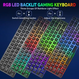 CHONCHOW 60% Wireless Gaming Keyboard and Mouse Combo,LED Backlit Rechargeable 2000mAh Battery, Portable 68 Keys Waterproof Small Compact Keyboard Mice for PC/Mac Gamer(Wireless)