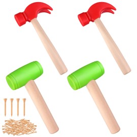 HAOWANWW 4Pcs Hammer Toys with 40Pcs Small Wooden Hammer Simulation Fake Hammer Maintenance Tools,Toy Hammer Plastic Toddler Claw Hammer Portable Toys Pretend Play Fake Mallet Hammer for Boys Girls