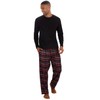 Mens Long Sleeve Plain Top Checked Bottoms Sleepwear Pajama Set