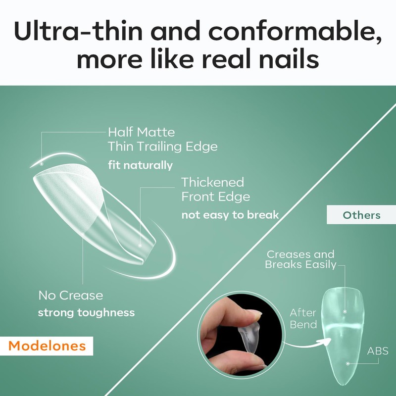 Modelones Nail Tips, Pre-shaped Full Cover Fake Nails Soft Gel